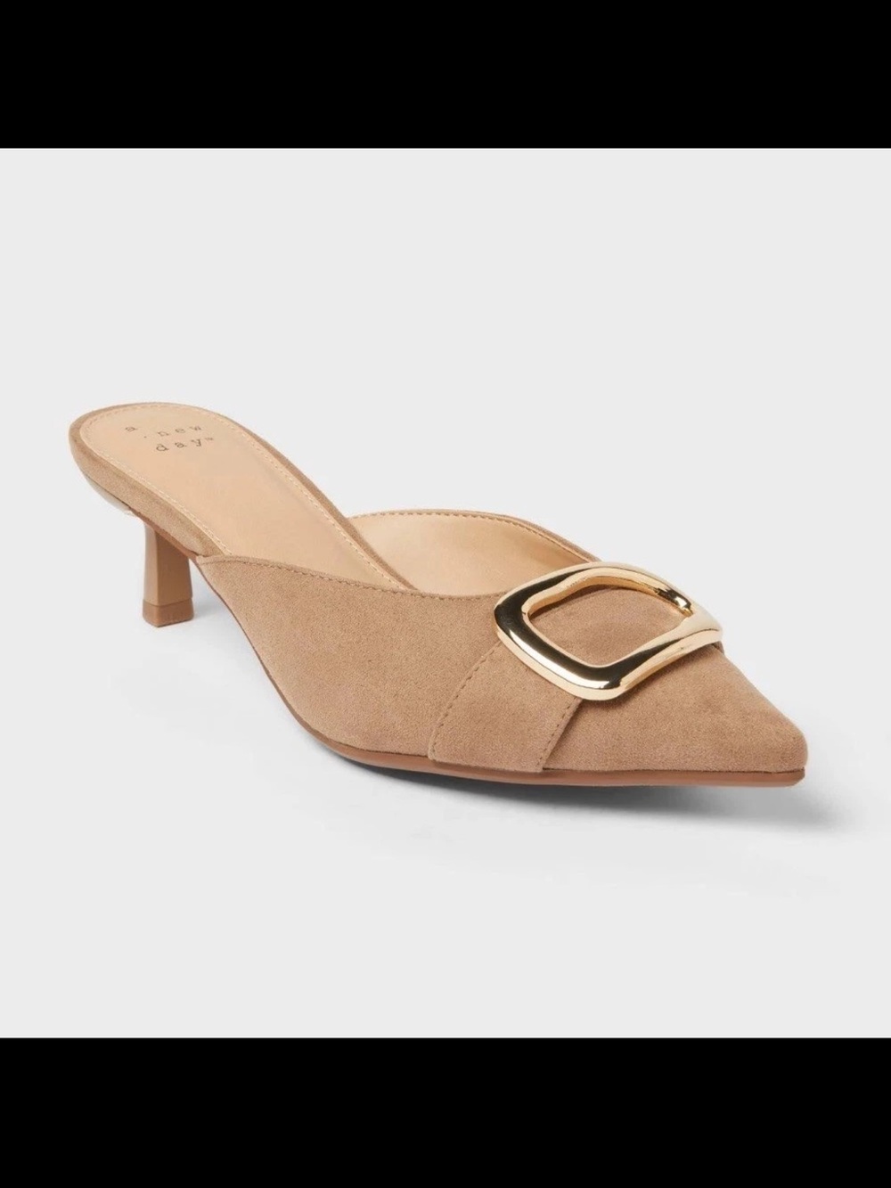 a new day Tan Suede Pointed Mule with Gold Buckle